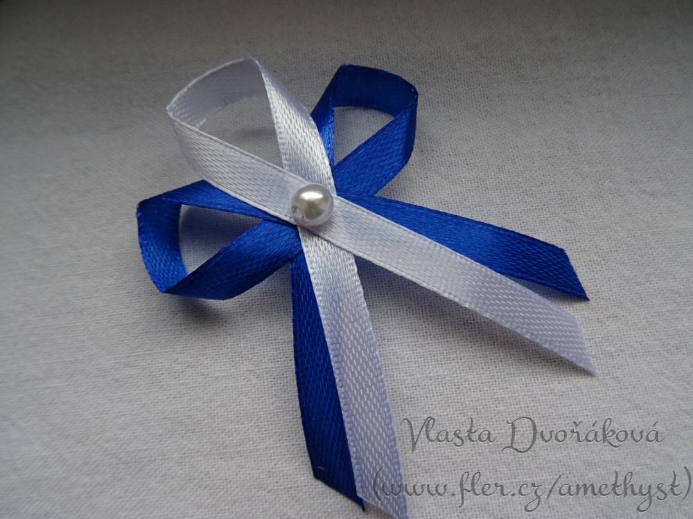 Vývazek s perličkou - modrá královská 40/bílá