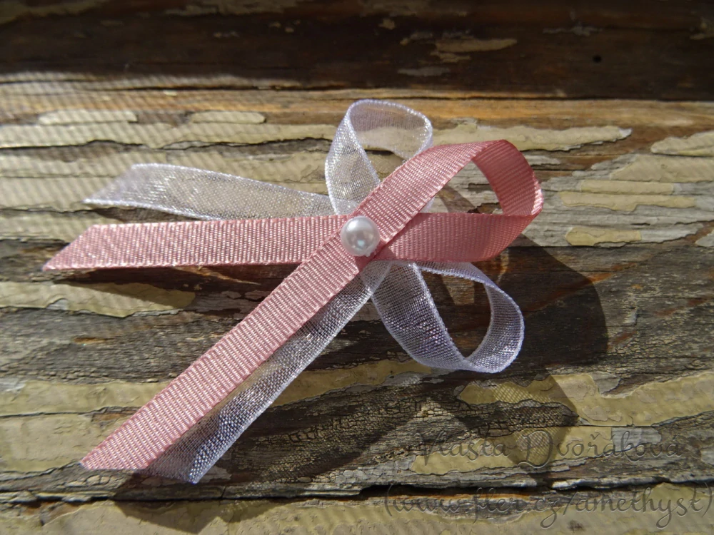 Vývazek s perličkou - monofil / starorůžová 625